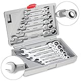 chrom vanadium stahl messer RATSCHEN-RINGSCHLÜSSEL MIT GELENKKOPF - der flexible Ratschenschlüssel ist dank des 5° Rückstellwinkels ideal für Arbeiten an schwer zugänglichen Stellen. Der Ratschenmechanismus hat 72 Zähne.