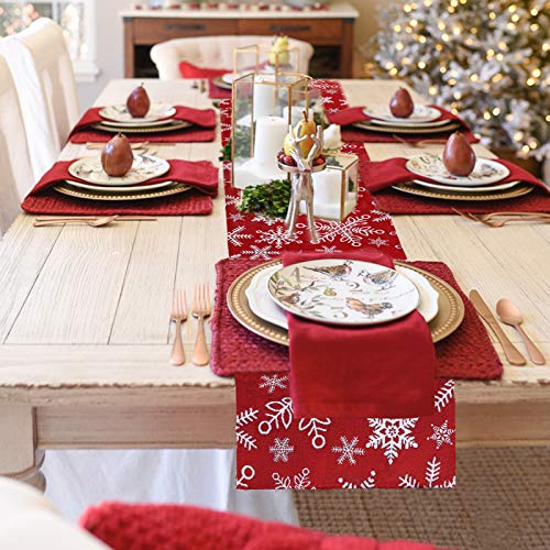 Vsadey Christmas Decorative Table Runner 13 x 72 Inch, Xmas Snowflake Non-Slip Polyester Table Linens for Christmas Decorations
