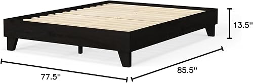 Miniatura 18 de eLuxurySupply Marco de cama de plataforma de madera tamaño matrimonial, natural, perfil bajo, no necesita somier, fácil montaje, estilo minimalista