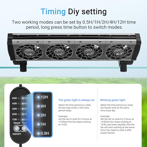 Image of fishkeeper Aquarium Chiller Fan - 3600 r /m Powerful Wind Quiet Fish Tank Cooling Fan, 5 Speeds, 3 Timer Modes, 180 Wide Angle Adjustable Aquarium Cooler Chiller with Smart Controller (15W, 4 Heads)