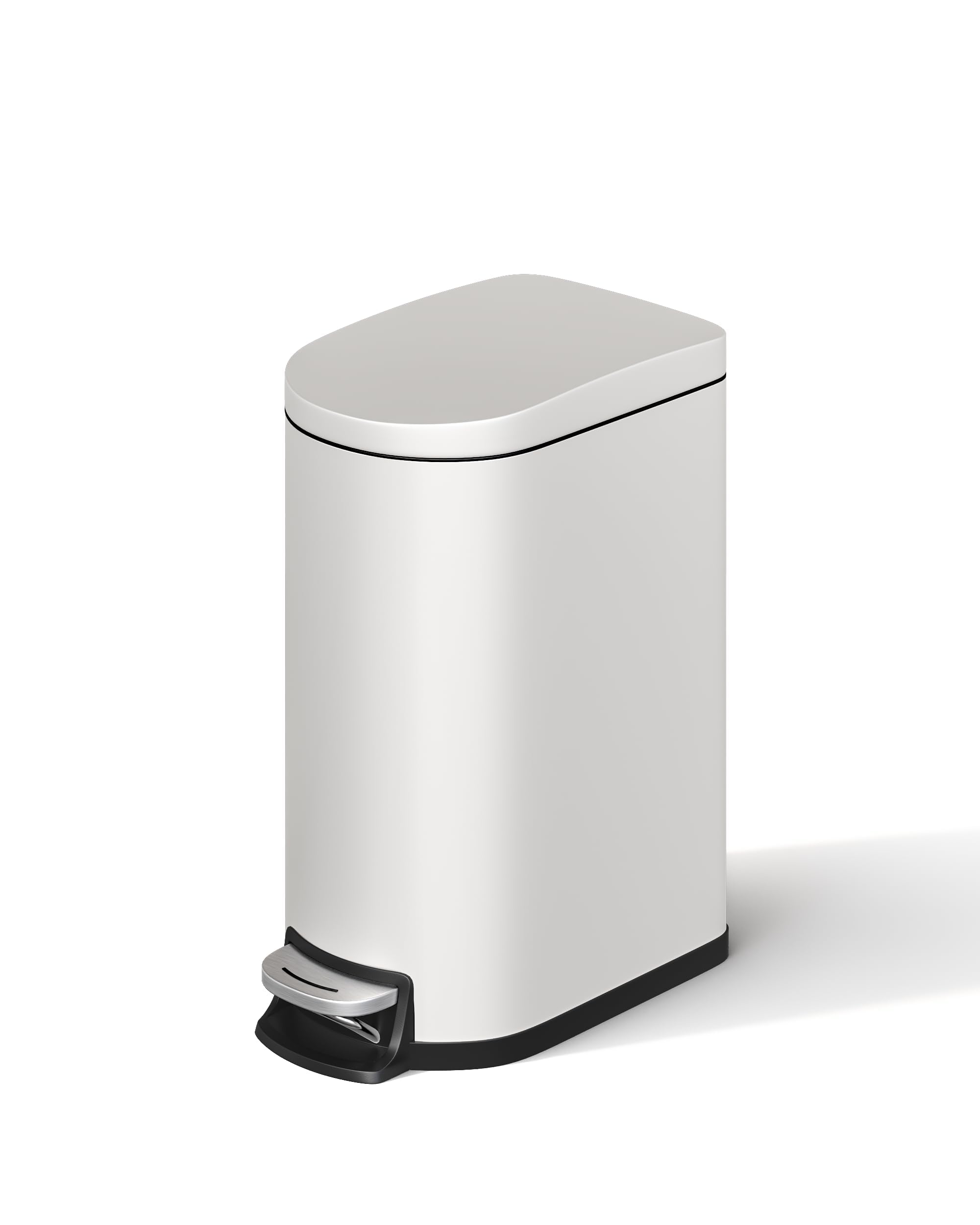 GarveeHome Cubo de Basura Metálico 10 L Tapa para Baño, Delgado e Impermeable para Dormitorio, Pequeño con Pedal, Cubo Interior, Asa Trasera y Tapa de Cierre Suave (Blanco, 10L)