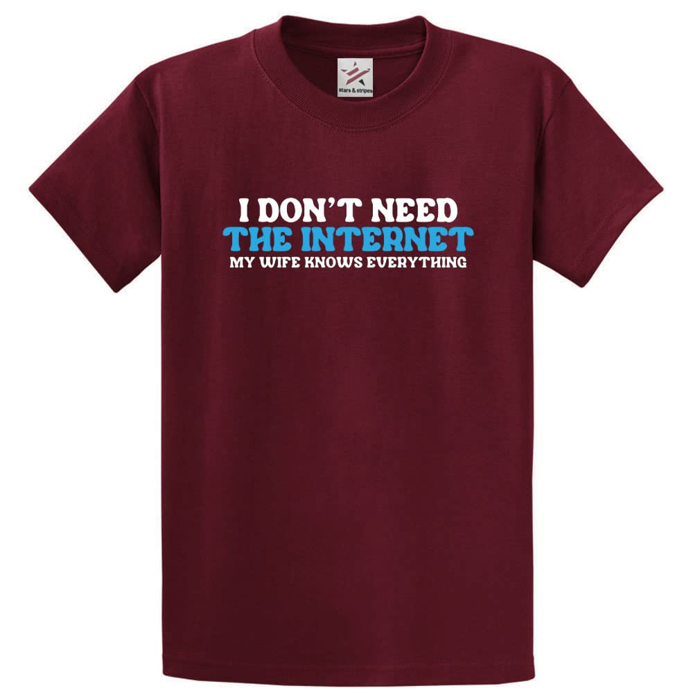 Stars And Stripes Men's Wine I Don't Need The Internet My Wife Knows Everything Unisex Adults T-Shirt(L, )