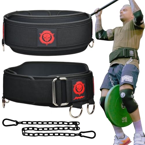 2-in-1 Weightlifting Belt & Dip Belt with Chain for Added Weight Training Weightlifting Squats Deadlifts Powerlifting for Men & Women(Large)