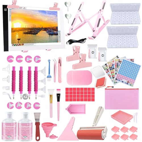 DNSGOOR 189Pcs All Inclusive Diamond Art Zubehör Kit Diamond Malerei A4 LED Diamant Painting Lichtplatten Diamond Painting Versiegelung Aufbewahrungsbox 5D Malerei Werkzeuge für DIY
