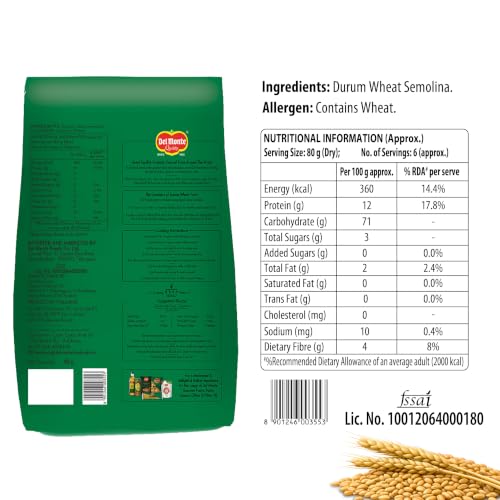 Image of Del Monte Spirali Pasta (Imported from Italy) | 100% Durum Wheat Semolina, 500g| No Maida | High in dietary fibre | Source of protein | Cholesterol Free | Low Calories | No Artificial Ingredients, Salt & Sugar