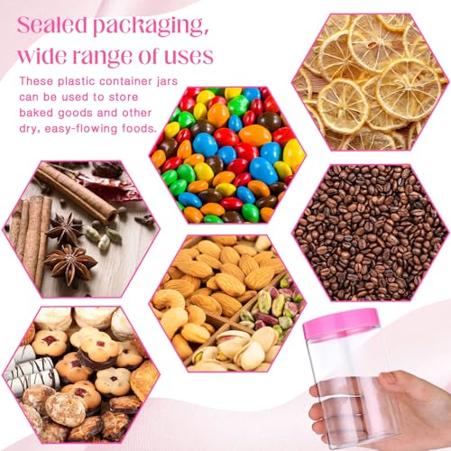 Image of Patelai 4 Pcs Plastic Jars Wide Mouth with Lids,12 Ounce,Pink