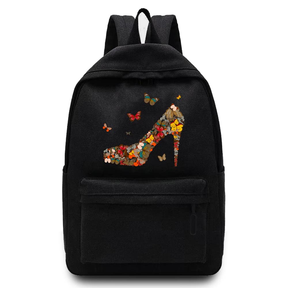 Basics Backpack/Daypack with Padded Shoulder Straps, Side Pockets Hiking Daypack Walking Rucksack Foldable Camping for Water Bottle and Laptop Sleeve, (Butterfly Heel)