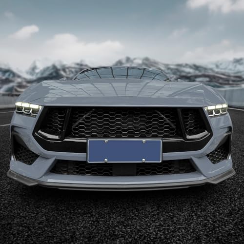 Image of KUNGKIC For 2024 2025 Mustang Grill Inserts Trims ABS V Brace Stripes Wrap Covers Exterior Car Accessories (Gray)