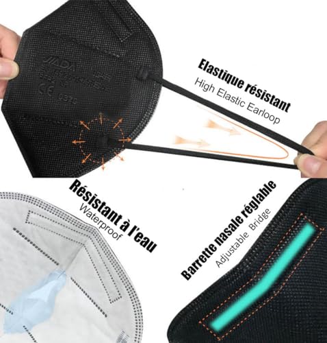 CRAZYCHIC - 10x FFP2 Maske Schwarz Atemschutzmaske - Staubschutzmaske - Mundschutzmaske 5 Lagen - Schutzmaske Hohe Filtration Maske - Hygienisch Einzelverpackt