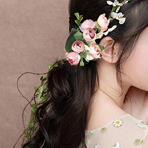 Flower-Crown-Headband-Rose-Wreath-Garland-Hair-Bands-Floral-Wedding-Bridal-Hair-Hoop-Women-Ladies-Leaf-Vine-Party-Decoration-Headdress-Headwear-Christmas-Handmade-Headpiece-Hair-Accessories-White