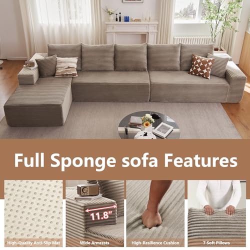 Image of Oversized Modular Sectional Sofa Couch, Large 5 Seater Corner Sofa Modern L Shaped Sectional Couch Cloud Couches for Living Room, Office, Spacious Space, Corduroy,No Assembly Required, Camel