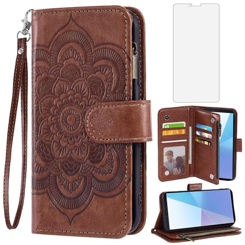 Étui portefeuille Sony Xperia 10 VI Asuwish avec protège-écran verre et porte-carte fleur