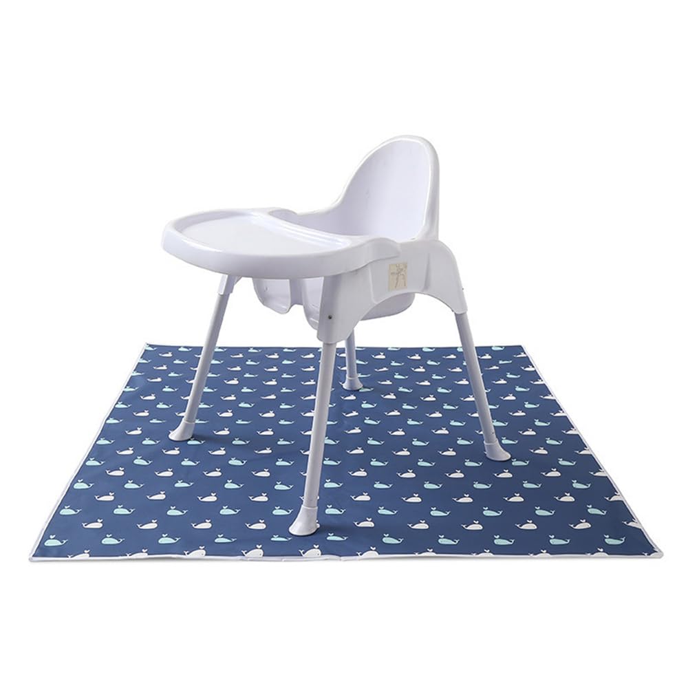 Treer Baby Splat Mat for Under High Chair, 51" Highchair Splash Floor Mat Waterproof Anti Slip Washable Spill Mat, Creative Portable Weaning Mat/Play Mat/Tablecloth/Picnic Mat (Whale)