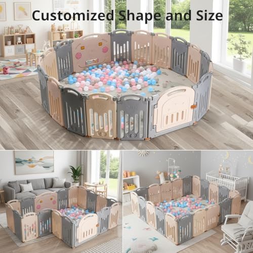 Image of Uanlauo Baby Playpen, 2 Panel Foldable Play Yard for Toddlers, Easy Assemble Safety Baby Fence, Play Pens for Babies and Toddlers,Babies Fence Play Yards