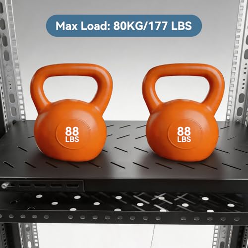 Image of Adjustable 1U Server Rack Shelf 28-34.4 Inch Depth, Vented Design for 4 Post Computer Racks and Cabinets, 80kg Heavy Duty Load Capacity