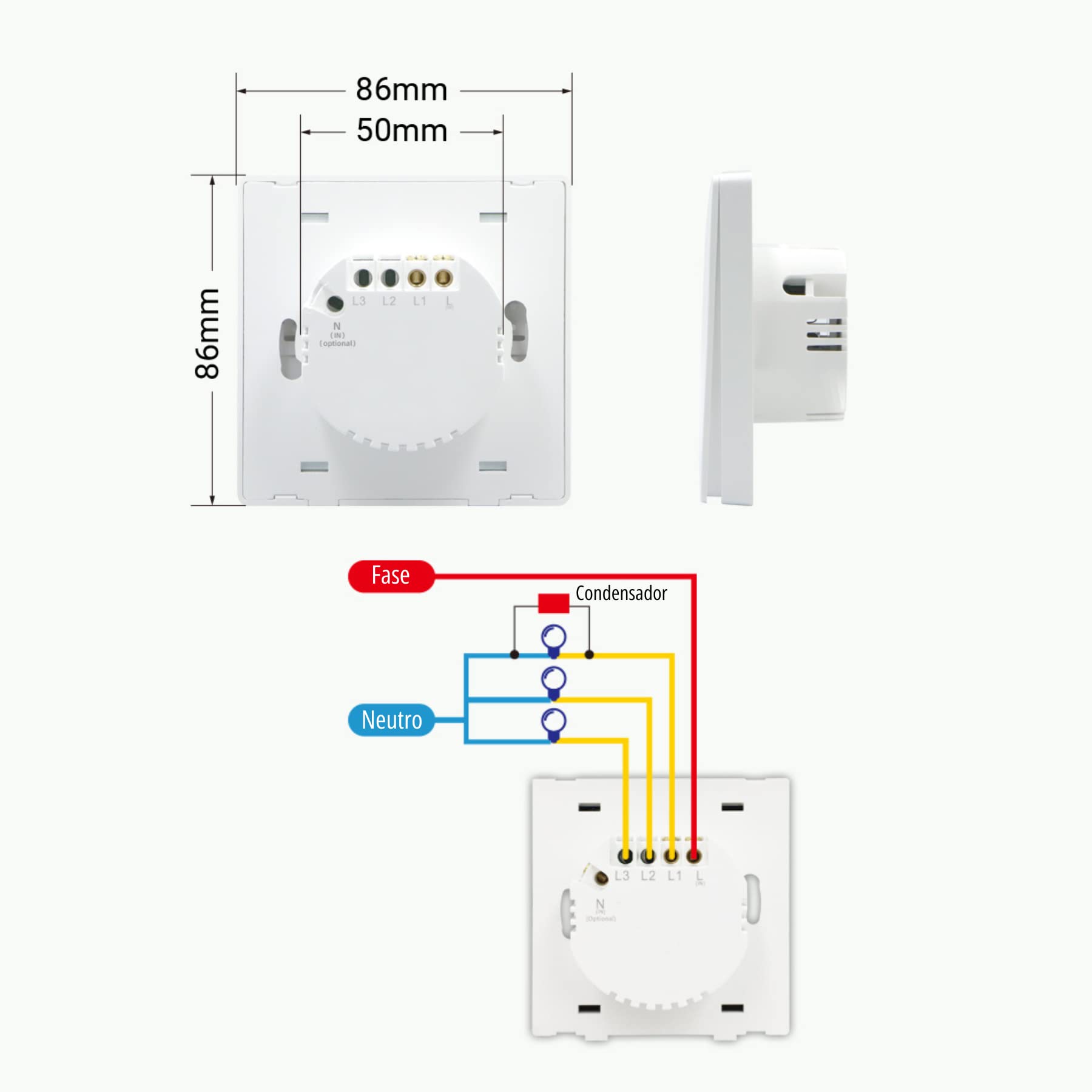 SMARTFY Interruttore WiFi intelligente da parete senza neutro, compatibile con Alexa, Google Home e Smart Life, iOS e Android, programmabile - Smartfy (triplo pulsante)