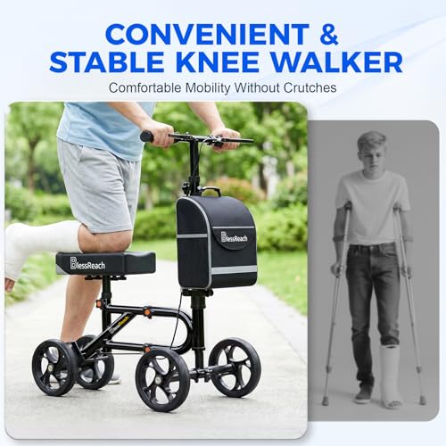 Image of BlessReach Lightweight Knee Scooter for Adults for Foot Injuries,Knee Pad | 300lbs Foldable Leg Knee Scooter, 8'' Rubber Wheels, Dual Brake, Adjustable Height, Crutch Alternative for Ankle Recovery