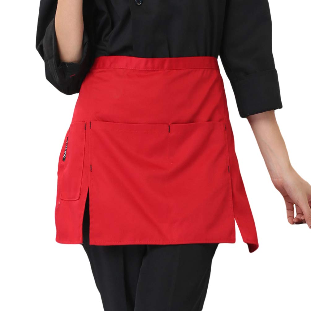 BaijiayeWaist Apron Cooking Short Apron Waiter Apron with Pockets for Men Women Chef Baker Servers Waitress Waiter Craftsmen Red