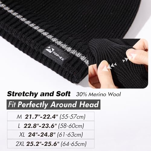 Image of Oversized L /XL /XXL DryKnit Waterproof Merino Wool Blend Beanie Fleece Lined Knit Hat for All-Weather Winter
