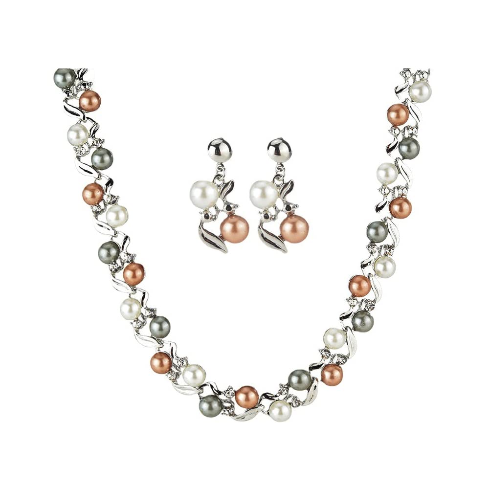 FFWTPY Conjunto de Joyas de Perlas para Mujeres y Niñas Collar y Pendientes de Boda para Novia Juego de Joyas de Plata Collar con Colgante de Cubic Zirconia Regalos para Aniversario San Valentín