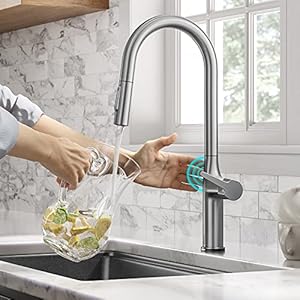 KRAUS Oletto Tall Modern Single Handle Touch Kitchen Sink Faucet with Pull Down Sprayer in Spot Free Stainless Steel KTF 3101SFS