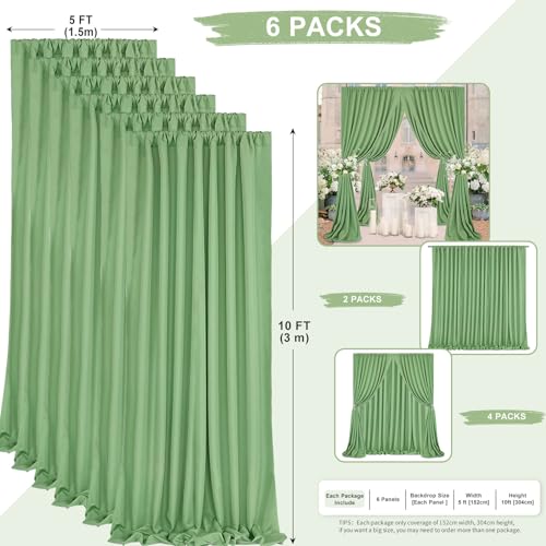 Image of Sage Green Parties Backdrop Curtains: 30x10ft Polyester Photo Backdrop Drapes Fabric - Wedding Ceremony Party Home Window Decorations