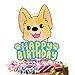 Welsh Corgi Cake Topper for pet puppy Theme Happy Birthday party Boy girl family gathering flash Decortaons