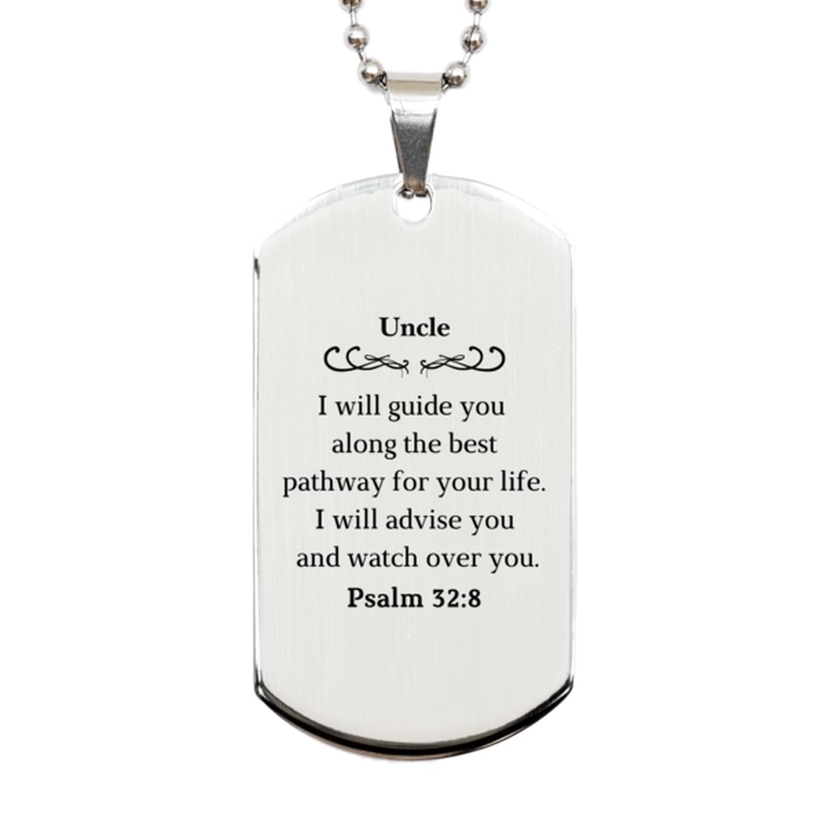 SOFEELSTORE Uncle Engraved Silver Dog Tag - Psalm 32:8 Guidance and Protection for Uncles Birthday, Unique and Inspirational Dog Tag for Uncle