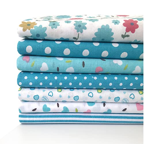 Quilting Fabric Misscrafts 7pcs 50 x 50cm Cotton Fabric DIY Making Supplies Craft Patchwork Fabric Bundle Fat Quarter Pre-Cut Quilt Squares for DIY Sewing Scrapbooking (Blue)