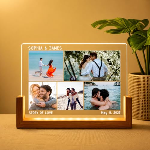 Image of Custom Photo Collage LED Lamp, Personalised Acrylic Night Light, Warm White, Modern Style, Anniversary and Birthday Gift for Couples and Friends (Design 2)