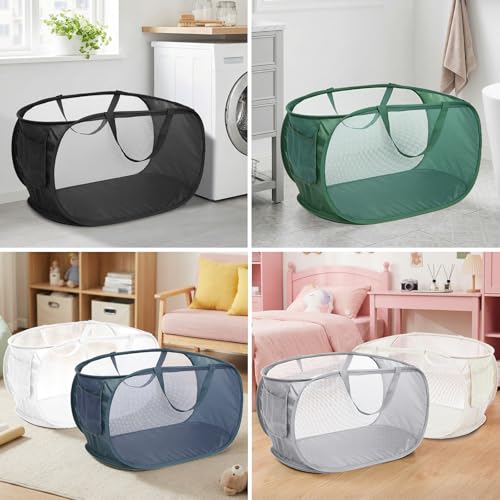 Image of 6 Pcs Durable Collapsible Laundry Baskets, Foldable Laundry Basket Large Opening, Pop Up Laundry Hamper with Pocket, Clothes Hamper with Handles for Laundry, Bathroom, Kids Room, Dorm or Trave