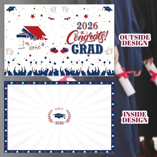 Image of Graduation Decorations Red Blue White 2026 - Giant Guest Book Alternative,Graduation Cards Box with 36PCS Graduation Advice Cards,Signature Board Congrats Grad Decorations Supplies 2026