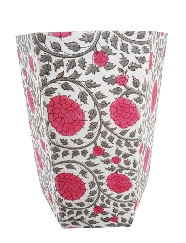 Image of Floral Hand Block Printed 3.3 Gallon Decorative Waste Basket - Eco-Friendly Cardboard Trash Can, Plastic-Free & Sustainable, Perfect for Christmas and Housewarming Gifts (1, Pink GEDHA FLOWAR)