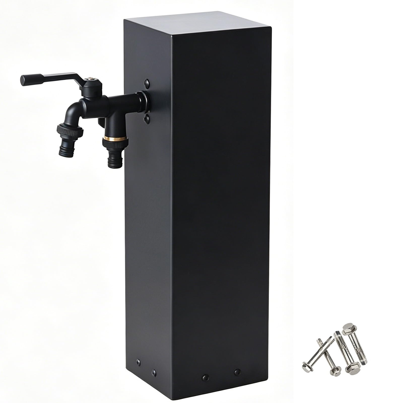 Black Square Outdoor Garden Water Column, Freestanding Water Hydrant with Dual Outlet Spigots Mounting for Yard, Patio, Backyard(12x60cm/4.7x24in)