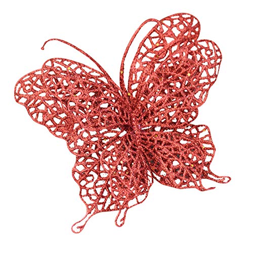 Firlar Lot de 12 papillons décoratifs pour sapin de Noël - Rouge - 7 cm Cover