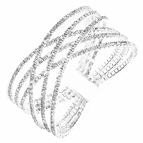 Jojomina Multilayer Crystal Rhinestone Cuff Bracelet For Women Girls Silver Strand Layered Bridal Bracelet Jewelry For Prom Party Wedding Dating (Style3) #TOP13