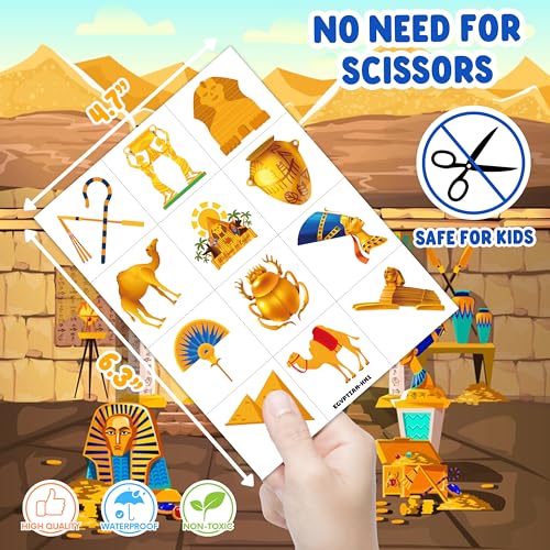96PCS Ancient Egypt Egyptian Pre-Cut Temporary Tattoos Theme Birthday Party Decorations Favors Supplies Decor Pharaoh Sphinx Pyramid Stickers Gifts For Kids (Normal)