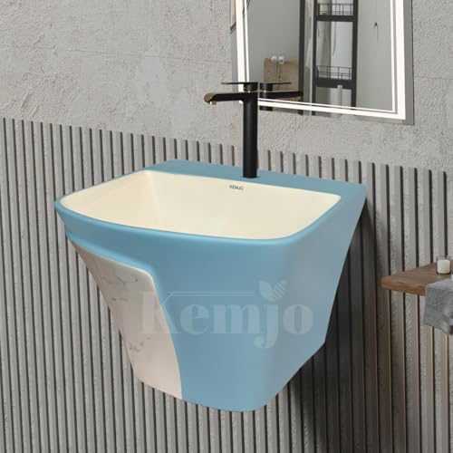 Image of Wall Mounted Wash Basin for Bathroom | Wall Hung Wash Basin /Sink (15.35 x 16.14 x 13 Inch, SFKOP - 218)