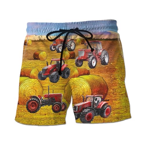 V-DECORPARKS Tractor Vehicle Mens Swim Trunks - Farmer Swimming Trunk for Men - Drawstring Beach Shorts, Mens Swim Shorts 29