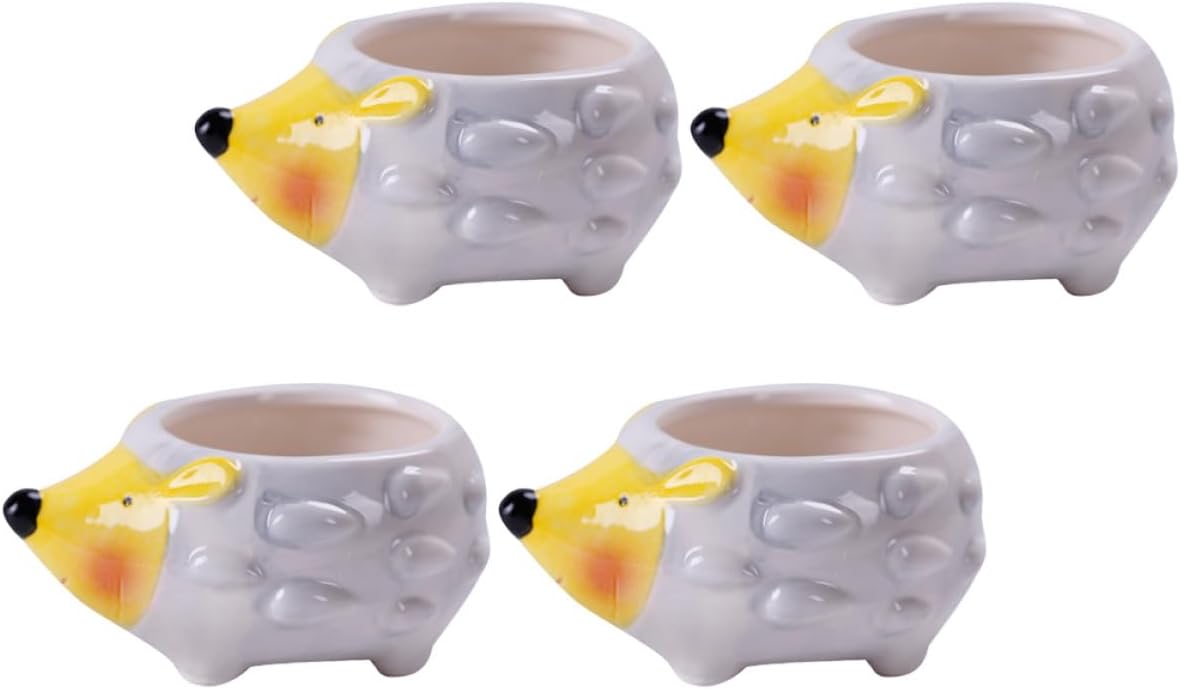 BESPORTBLE 4pcs Hedgehog Shape Ceramic Succulent Pots Garden Flower Container Desktop Planters for Indoor Plants Decorative Flower Ceramic Planters