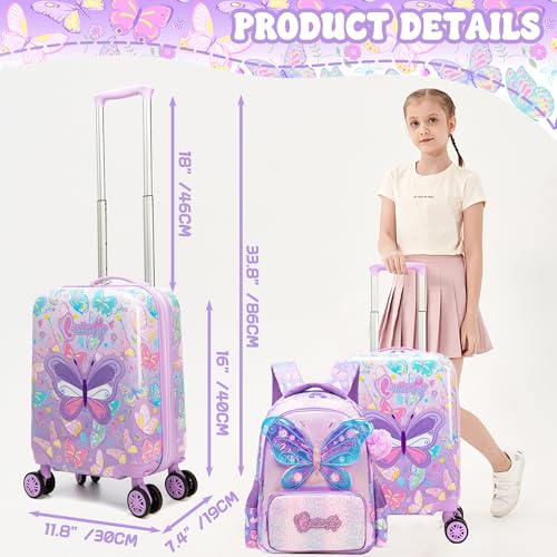 Kid’s Luggage Set 5 Piece Suitcase Set 16’’ Hardside Luggage with Spinner Wheels Girls Carry on Toddler Travel Rolling Suitcase Carry on Luggage Airline Approved2