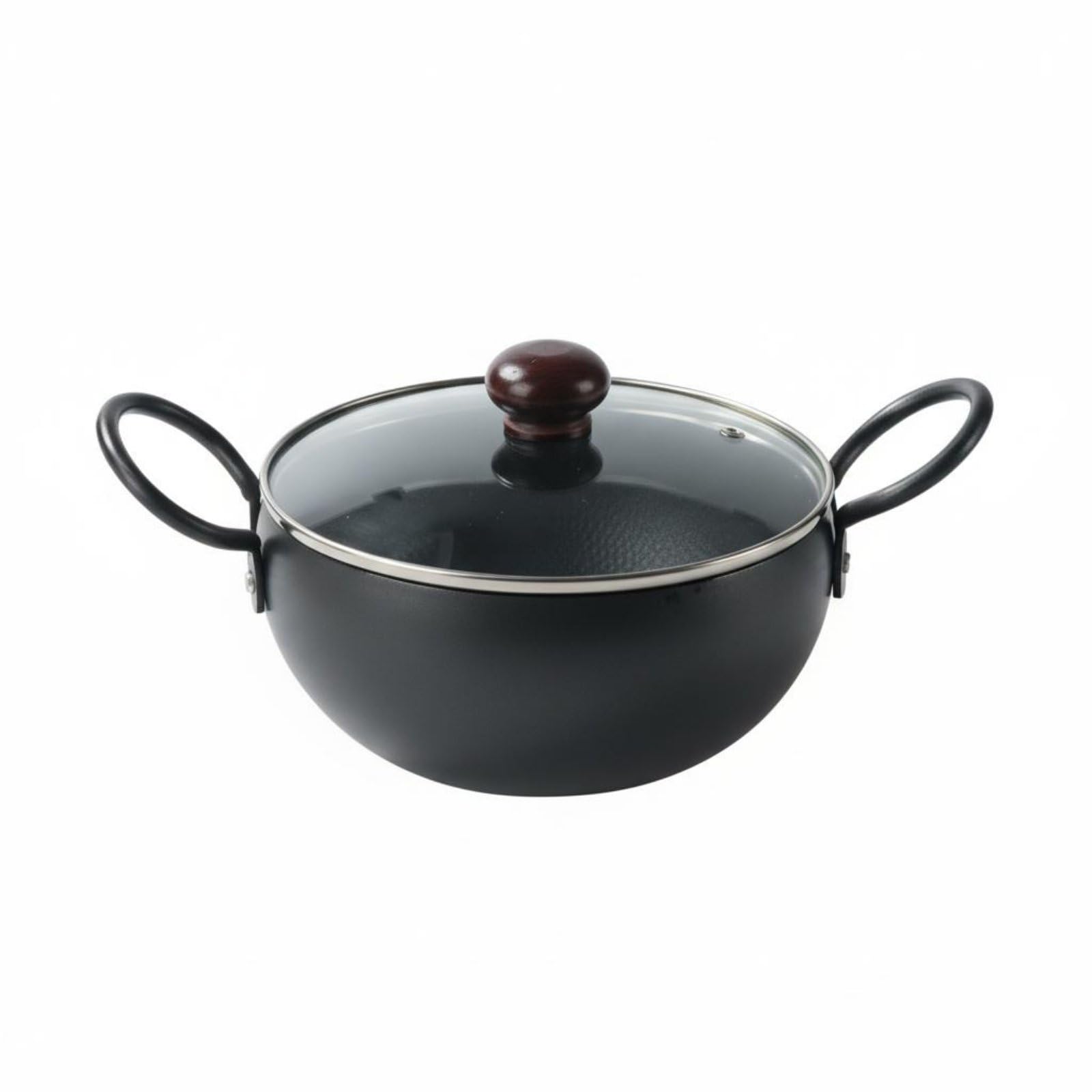 Olla de Hierro Martillado con Tapadera de Vidrio Templado Cazuela Caldero Retención de Constante y Cocción sin Recubrimientos Adecuada para Estofados, Tapa De Vidrio