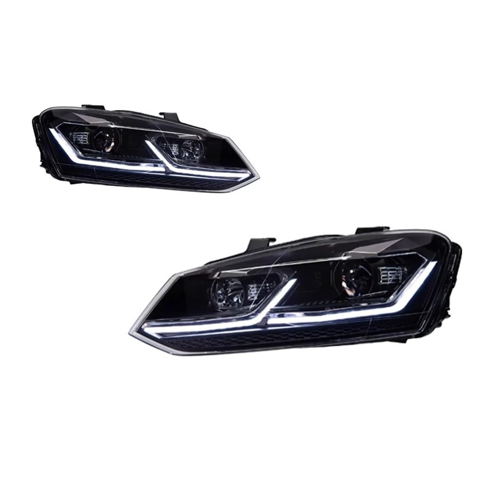 Pasuje do VW POLO 11-18 LHD RHD Led DRL reflektor samochodowy montaż sygnału akcesoria samochodowe zmodyfikowana lampa gorące reflektory LED(Silver,H4_LEFT WHEEL)
