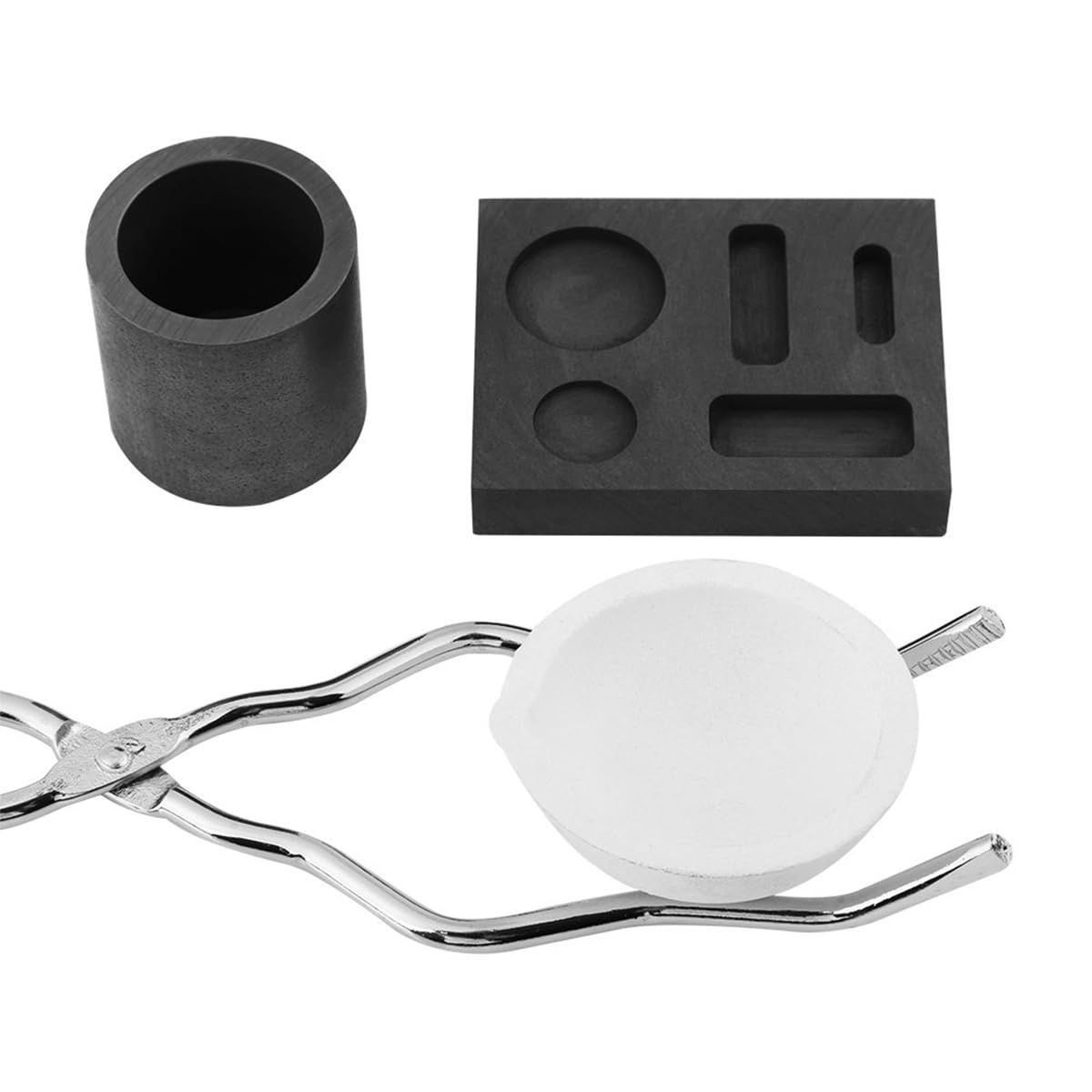 Set di crogioli in Grafite da 4 Pezzi, crogiolo in Ceramica per la Fusione di Metalli, crogiolo e pinze, Set di Fusione Combinato in Grafite per la Fusione di Metalli in Oro e Argento