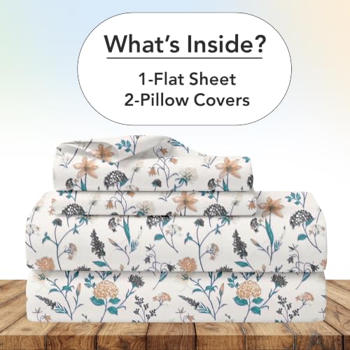 Image of Divine Casa Cotton King Size Bedsheet | 210 TC Soft Breathable Pigment Twill Satin Bed Sheet with 2 Pillow Covers | Luxury Bedding Set | 275 x 275 cm (Cream Pink, Floral)