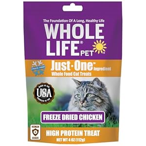 Whole Life Pet Just One Chicken Freeze Dried Cat Treats – Human Grade Cat Food Toppers, High Protein Cat Snacks, Cat Toppers for Food, USA Made Natural Cat Treats – 4 oz (Pack of 1)