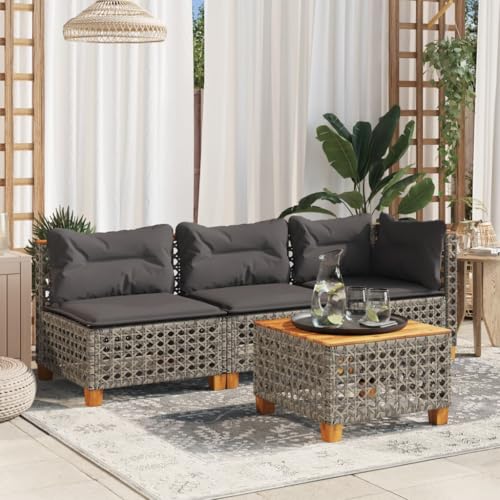 Faroom Sofá Jardín de Ratán de 3 Plazas, Sofas Exteriores de Terraza con Cojines Acolchados, Sofas Terraza 2 Plazas, Sofá 2 Plazas para Jardín Patio Terraza Sofá de jardín sin reposabrazos Gris
