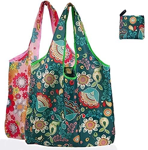 JQKA Pratici sacchetti per la spesa riutilizzabili borsa quadrata floreale pieghevole borsa per la spesa ambientale grande panno Oxford pesante 210D solido - Image 4