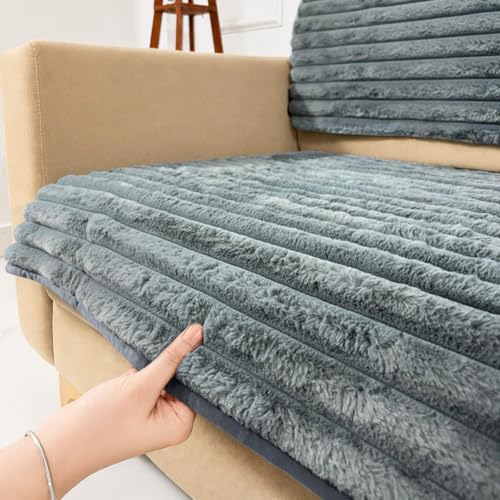 Image of Homerz Premium Rabbit Fur Sofa Cover with Anti-Skid Backing, Soft Plush Fabric Sofa Protector for Living Room Furniture (Grey, 7 (3+2+2) Seater, Seat Cover with Backrest)