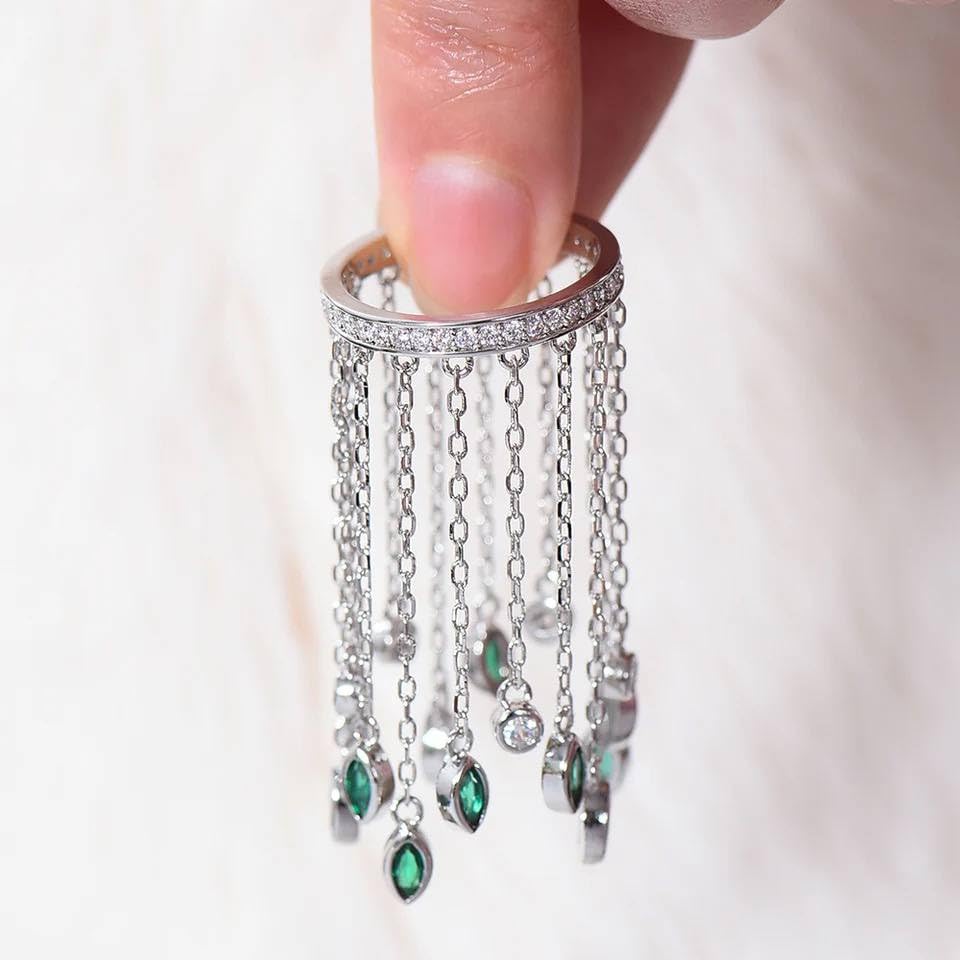 Generic Emerald Waterfall ring. engagement/anniversary rings. 925 silver.Diana Kate Middleton style (8)3